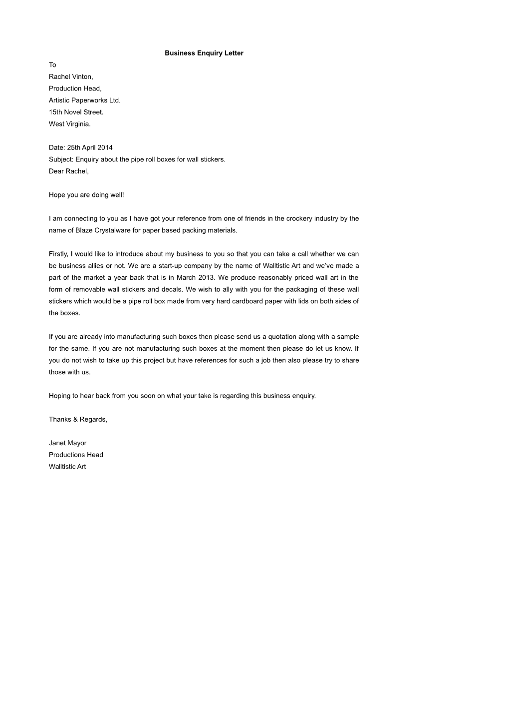 Business Enquiry Letter