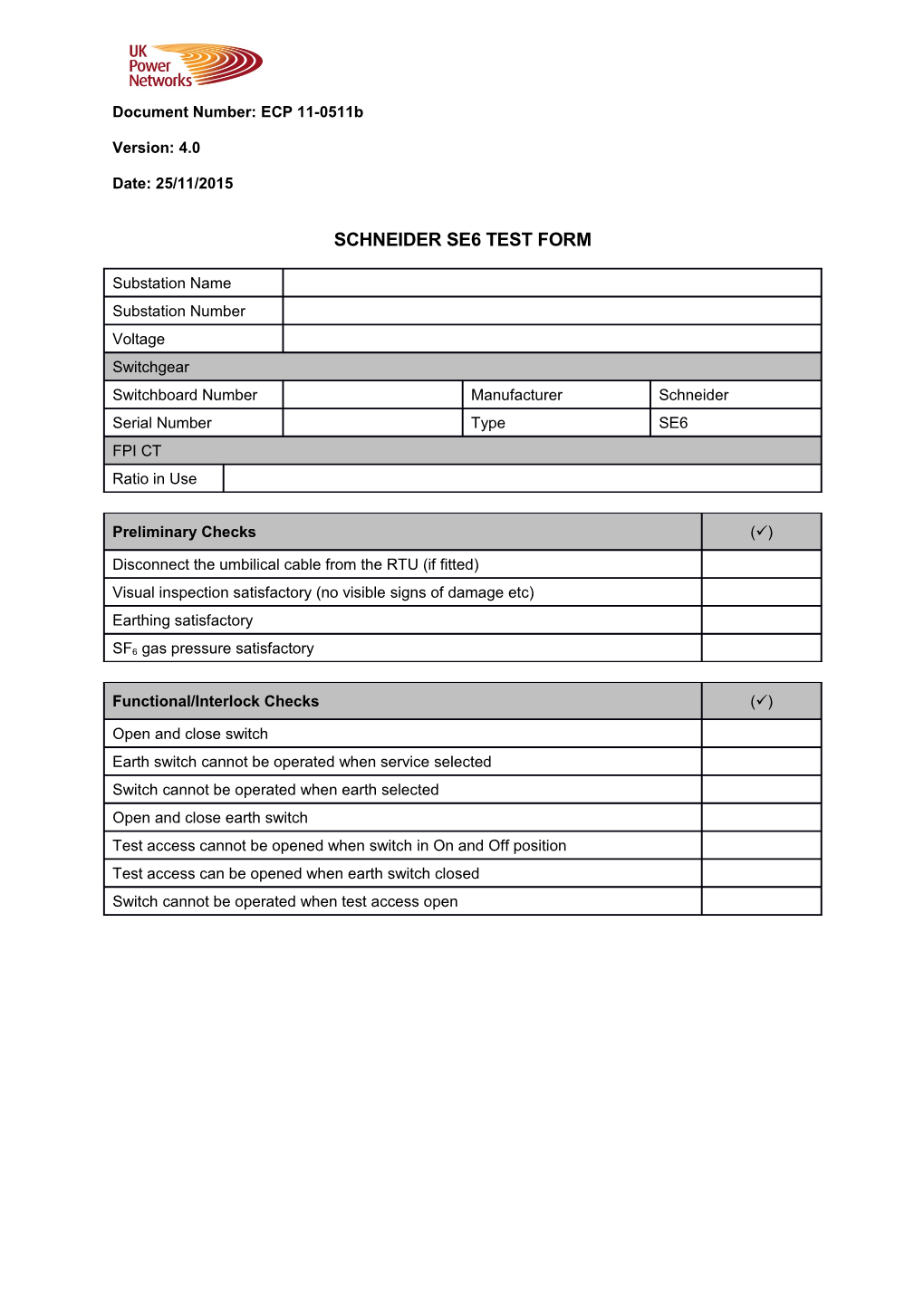 ECP 11-0511B Schneider SE6 Test Form