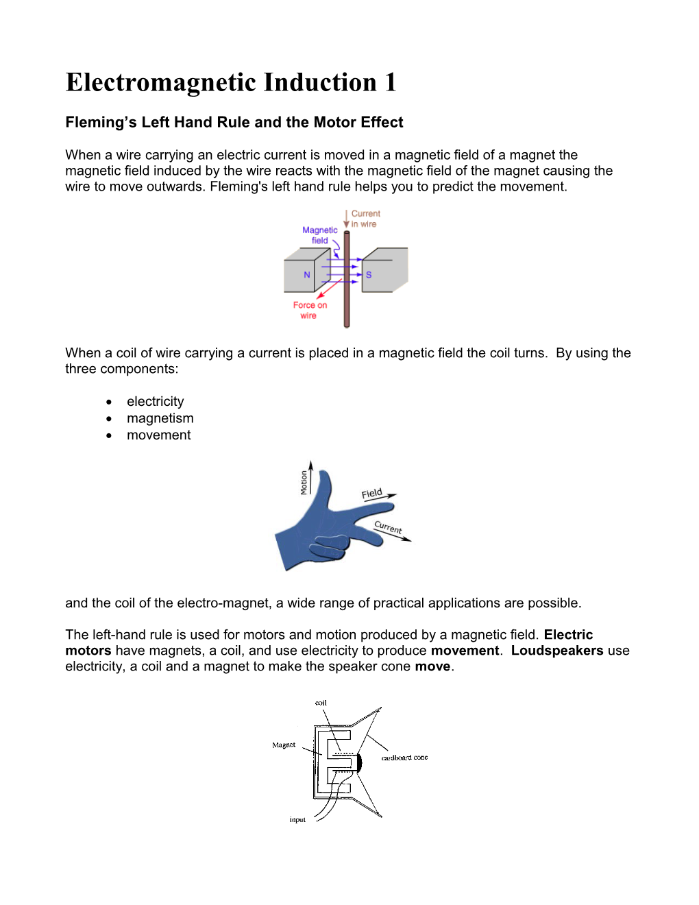 Fleming S Left Hand Rule and the Motor Effect