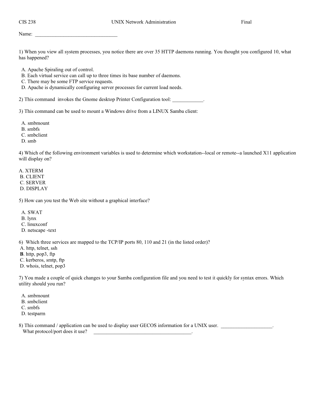 CIS 290 – UNIX System Administration