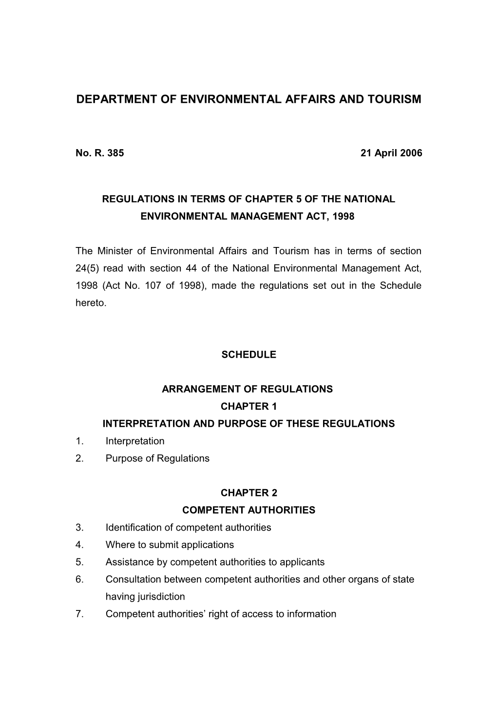 Regulations in Terms of Chapter 5 of the National Environmental Management Act, 1998