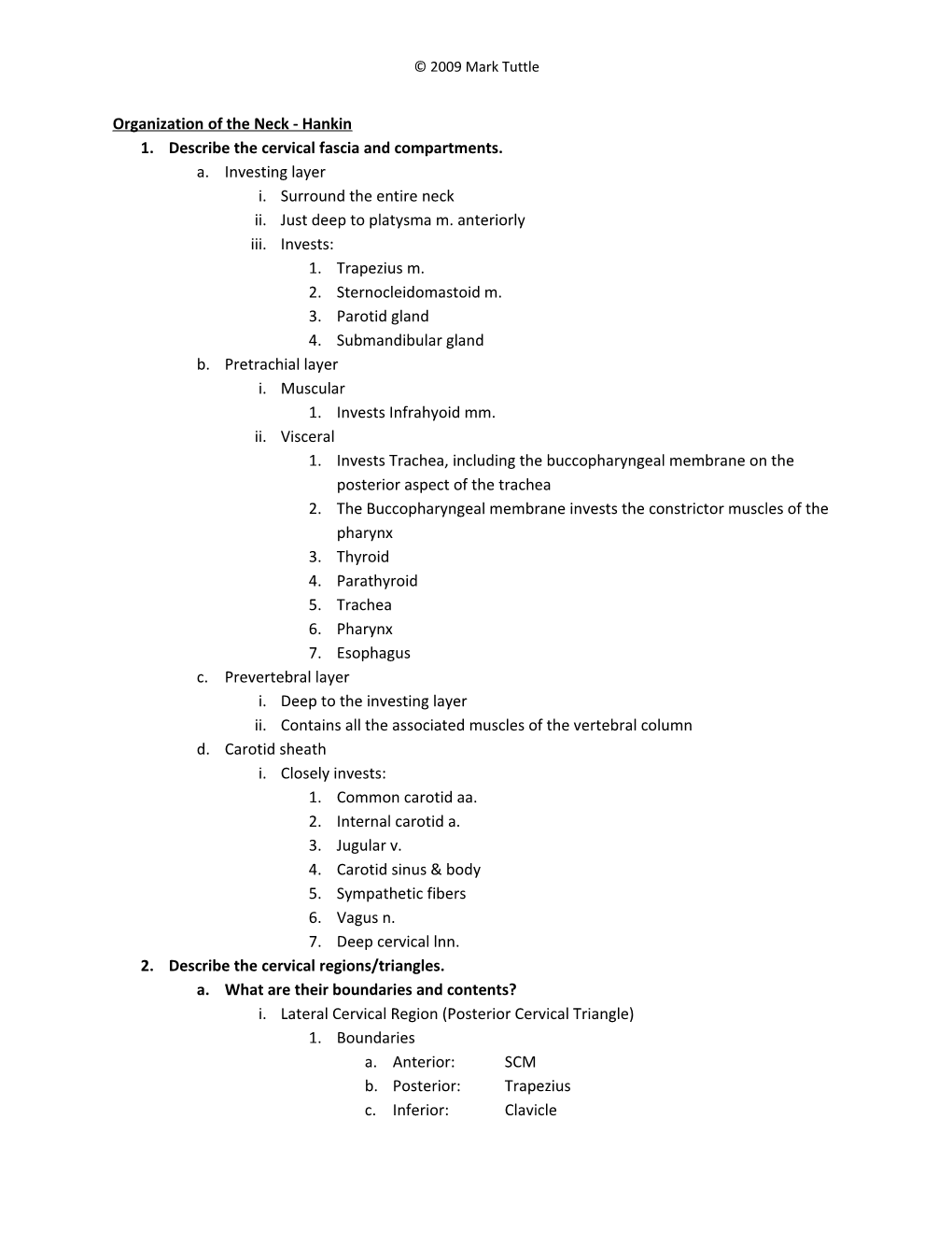 Organization of the Neck - Hankin