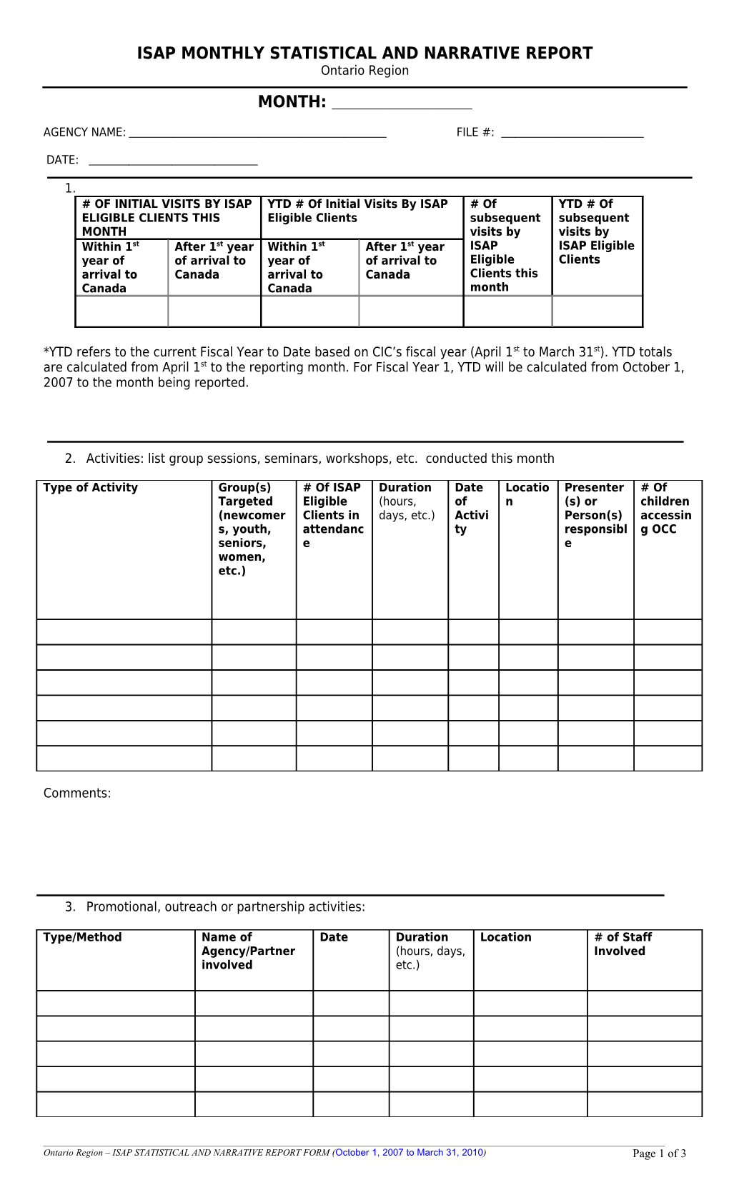 Isap Monthly Statistical and Narrative Report