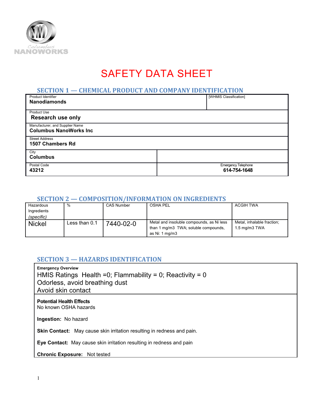 Section 1 Chemical Product and Company Identification s2