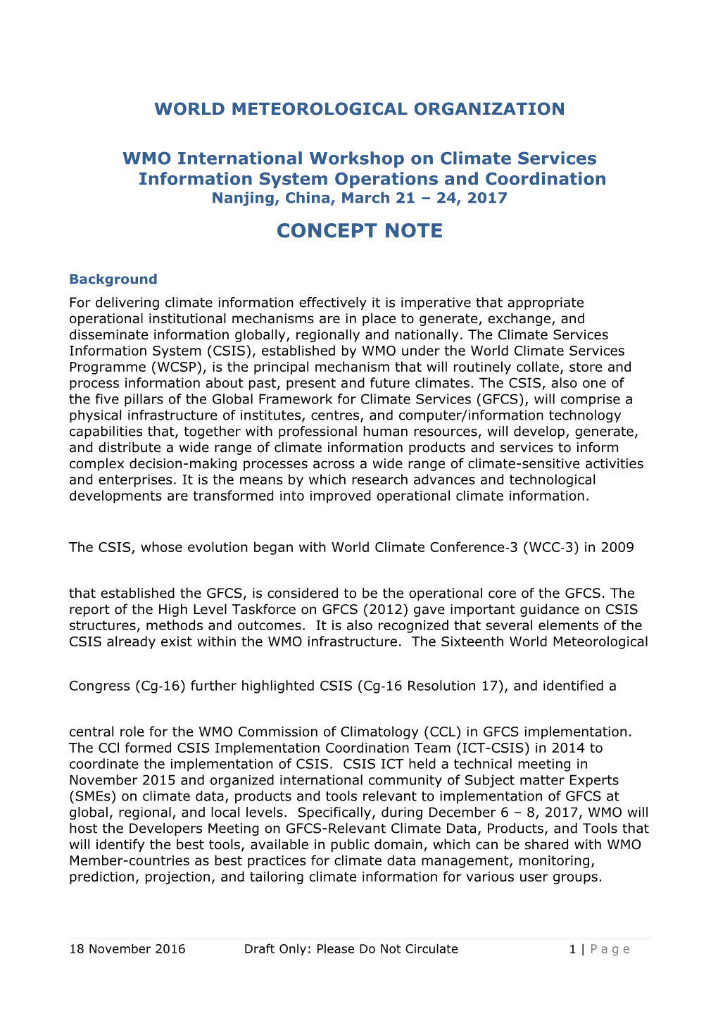 WMO International Workshop on Climate Services Information System Operations and Coordination