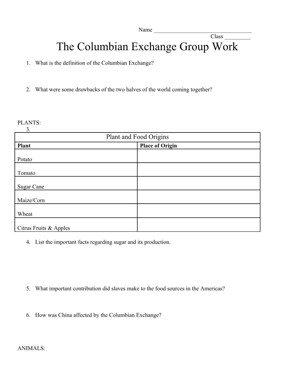 The Columbian Exchange Group Work