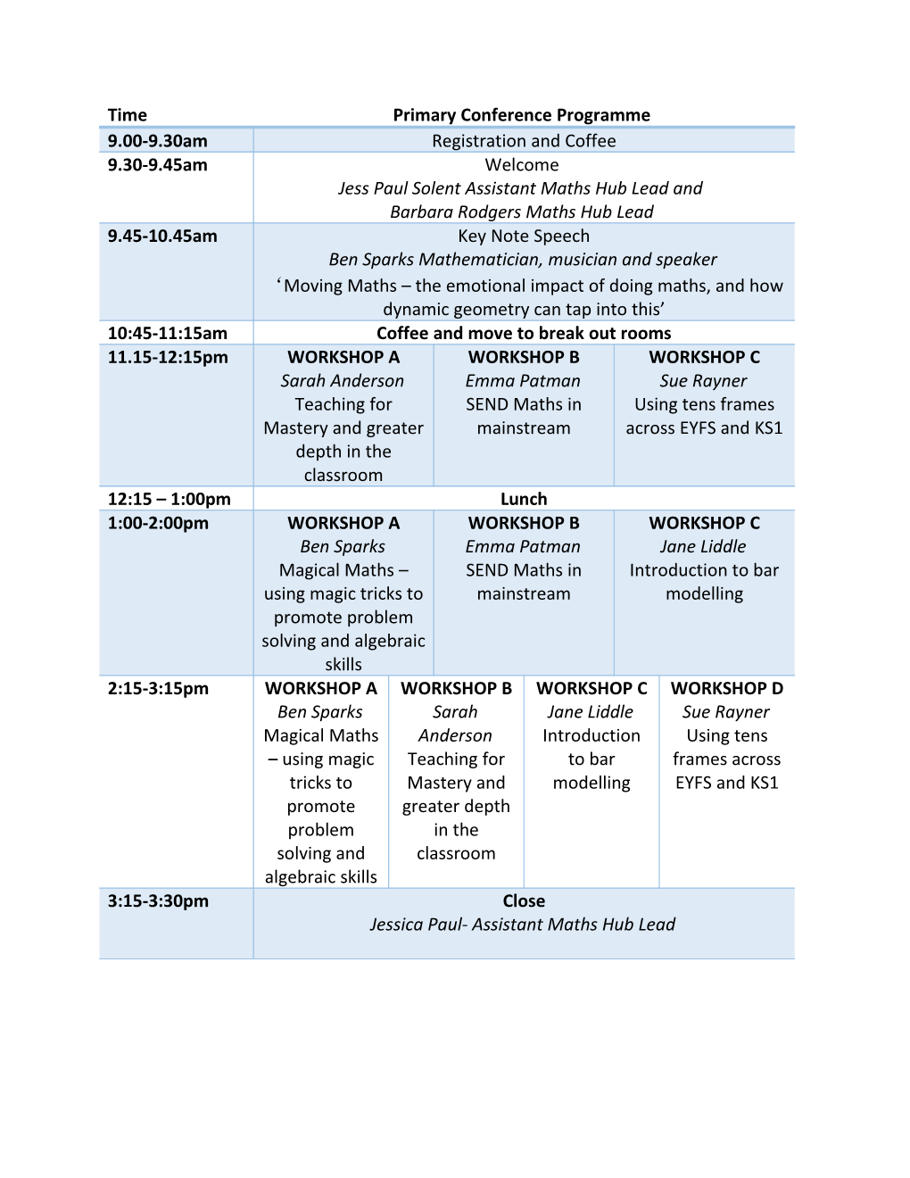Primary Conference Programme