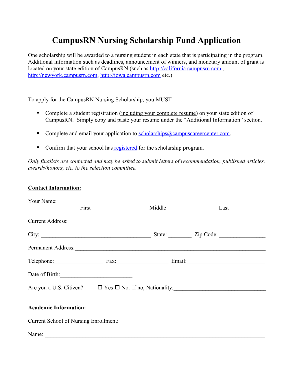 Campusrn Nursing Scholarship Fund Application for Students in California