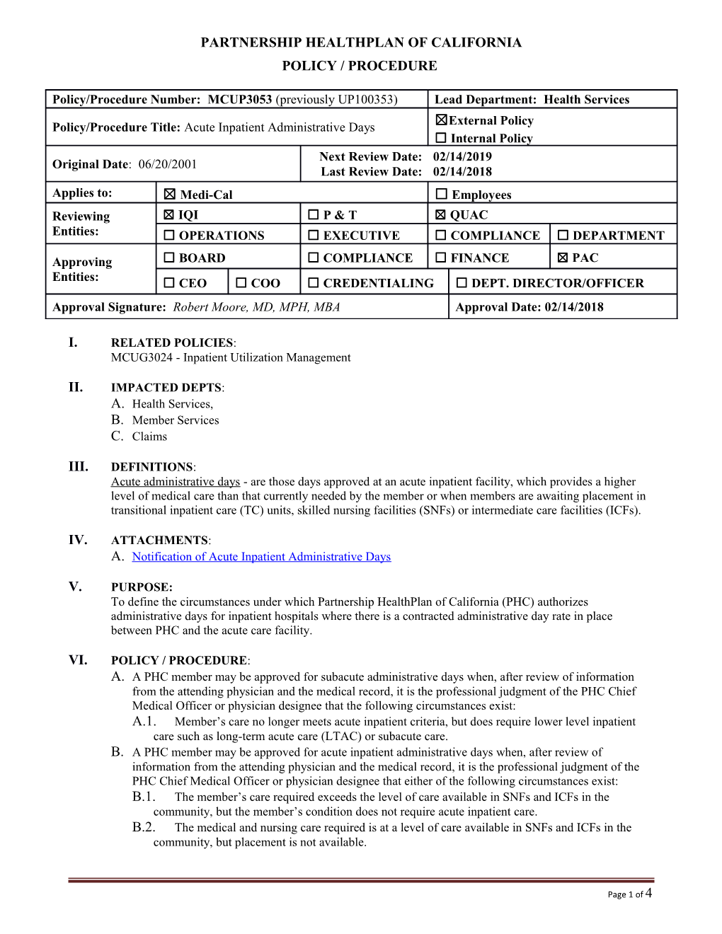 Acute Inpatient Administrative Days