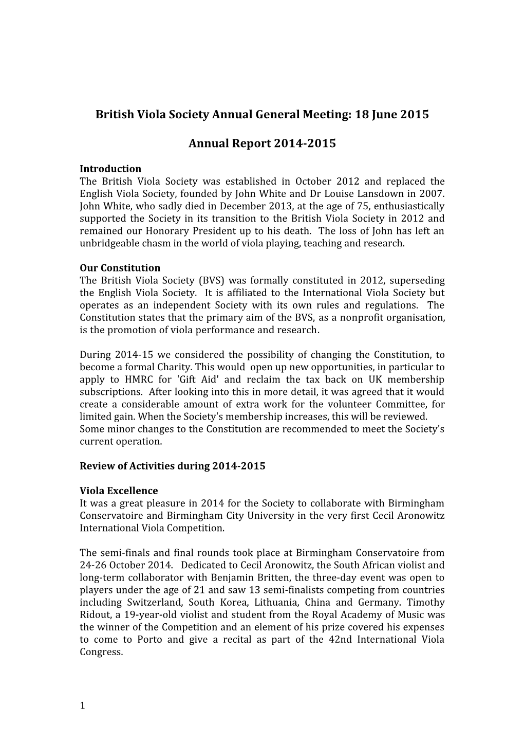 British Viola Society Annual General Meeting: 18 June 2015