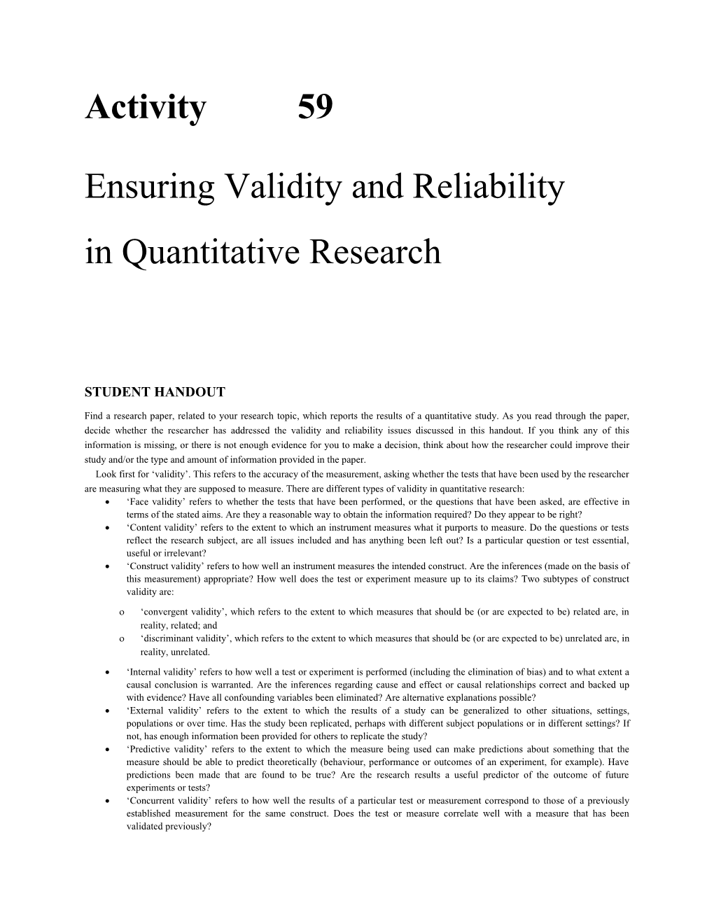 Ensuring Validity and Reliability in Quantitative Research