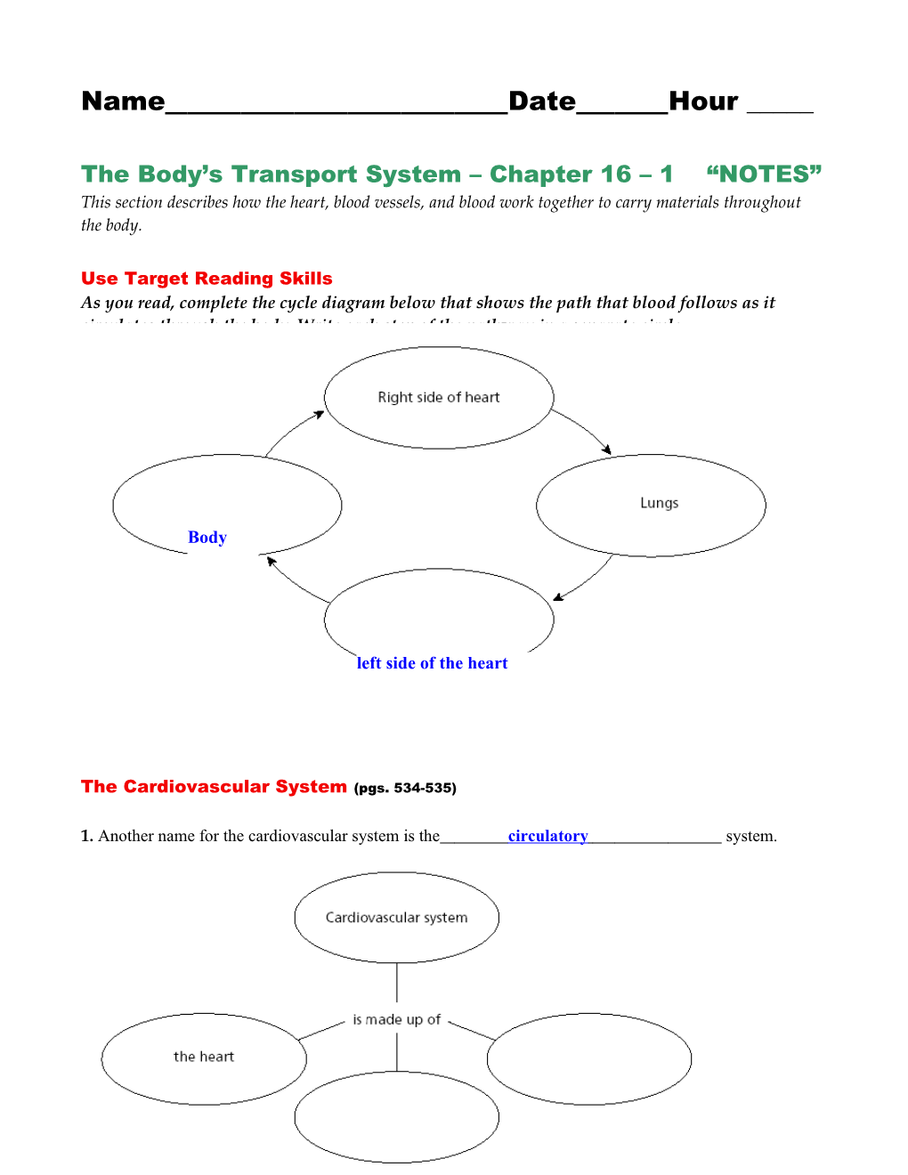 The Body S Transport System Chapter 16 1 NOTES