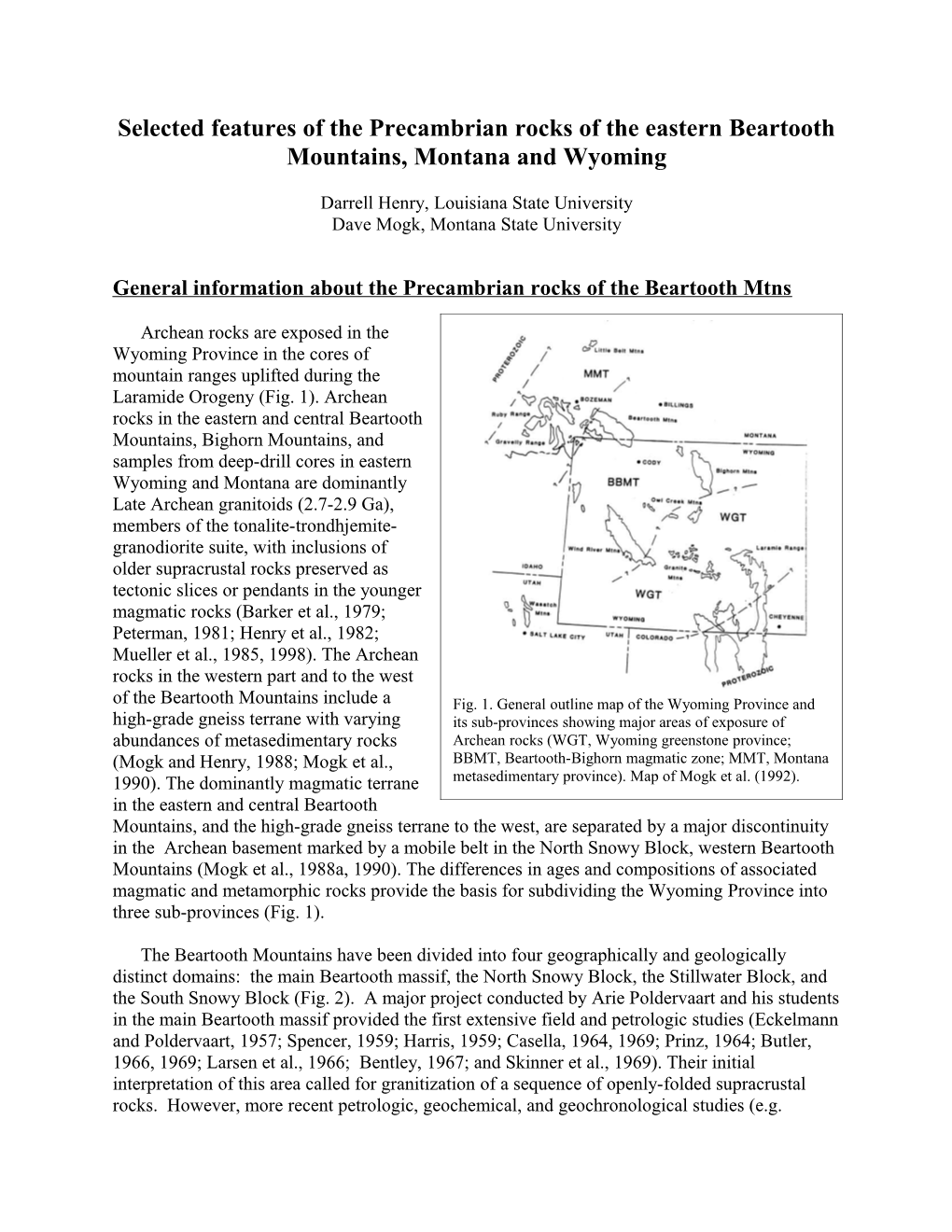 Geologic History of the Main Beartooth Massif