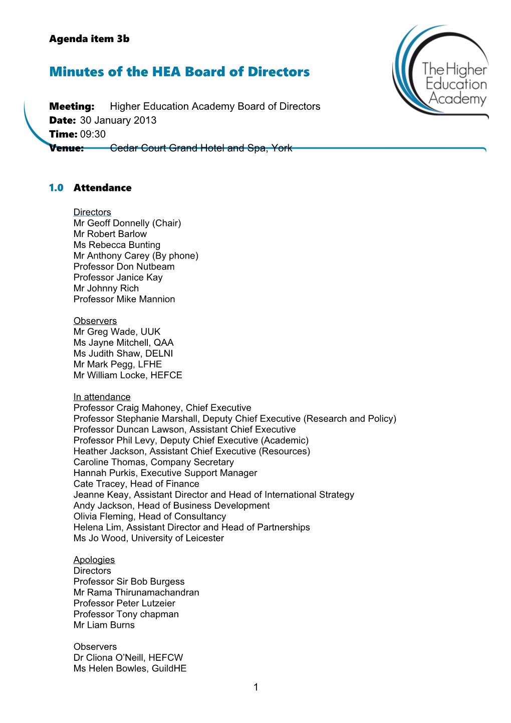 Minutes of the HEA Board of Directors