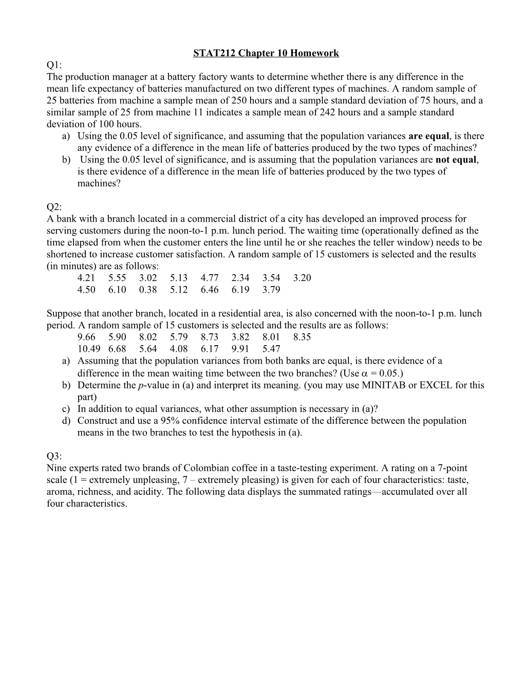 STAT212 Chapter 10 Homework