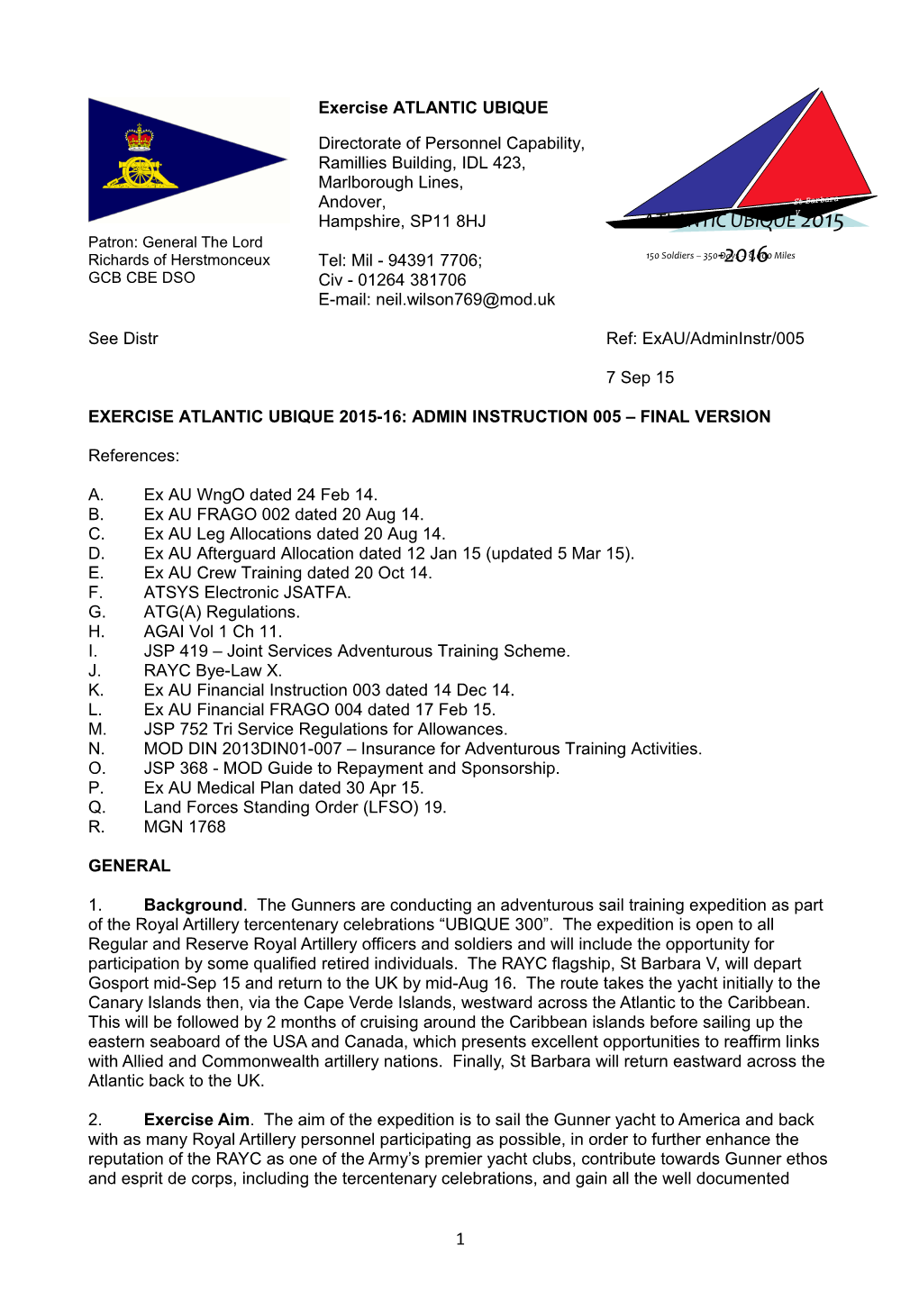 Exercise Atlantic Ubique 2015-16: Admin Instruction 005 Final Version