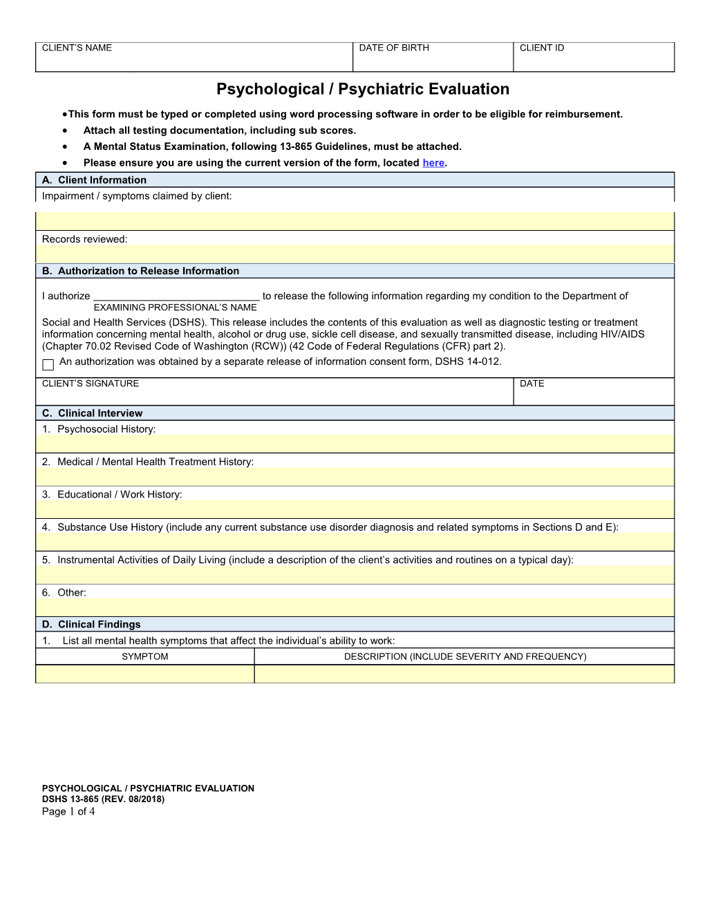 Psychological / Psychiatric Evaluation