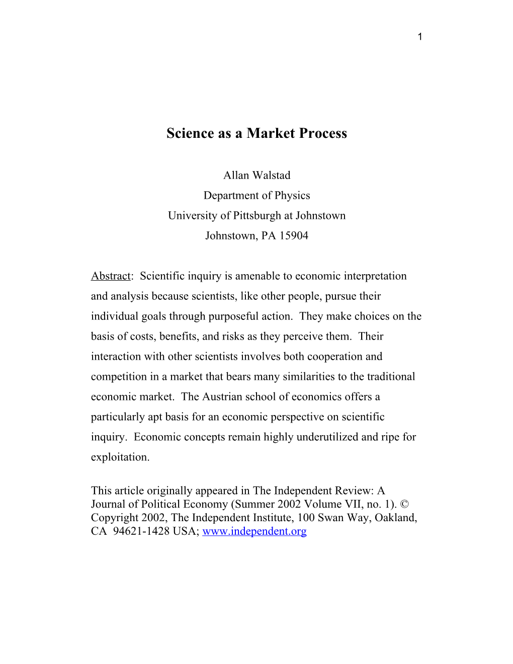 Science As a Market Process