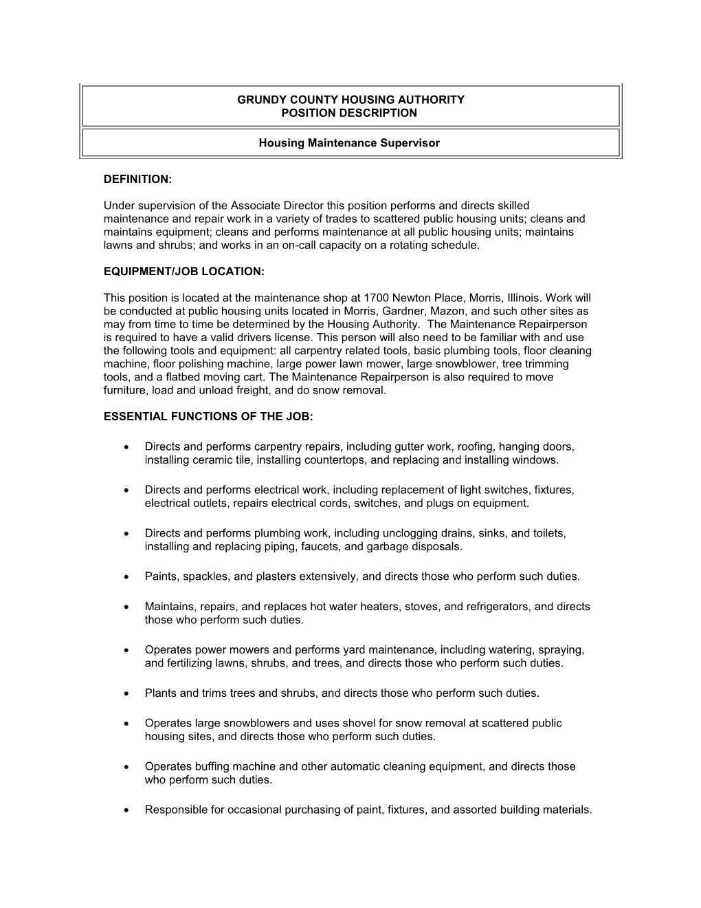 Grundy County Housing Authorityposition Description