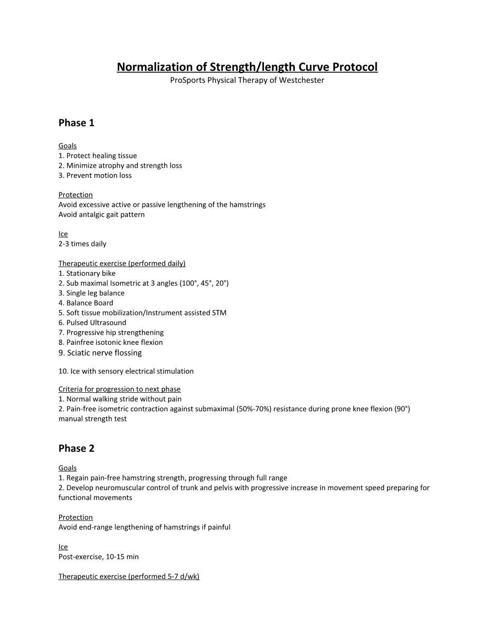 Normalization of Strength/Length Curve Protocol