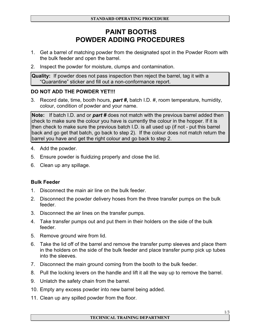 Powder Adding Procedures