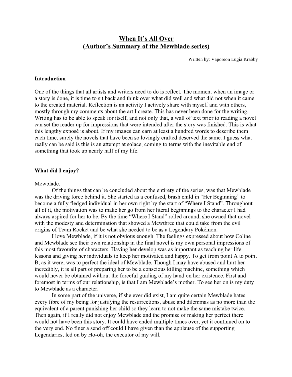 Author S Summary of the Mewblade Series