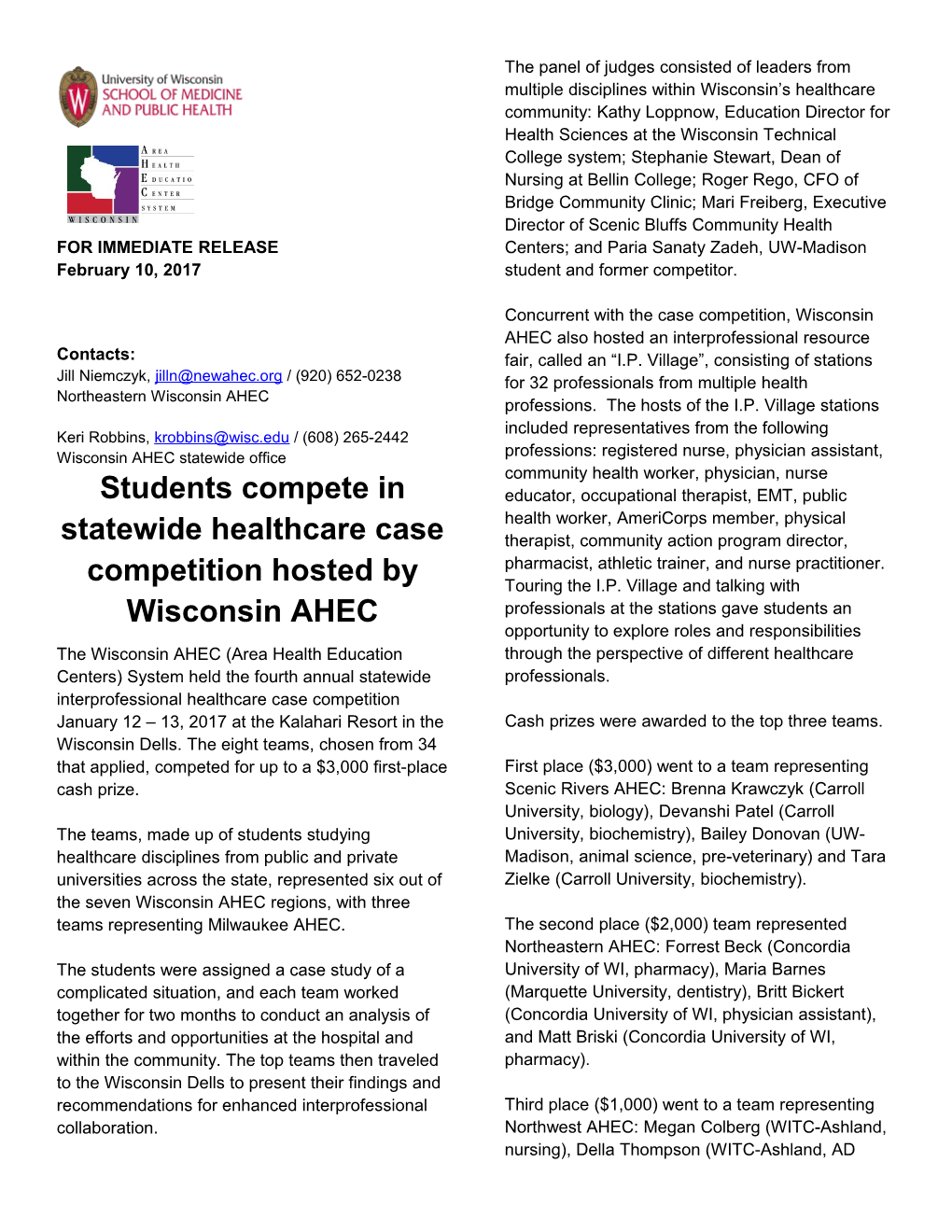 IP Case Competition Press Release