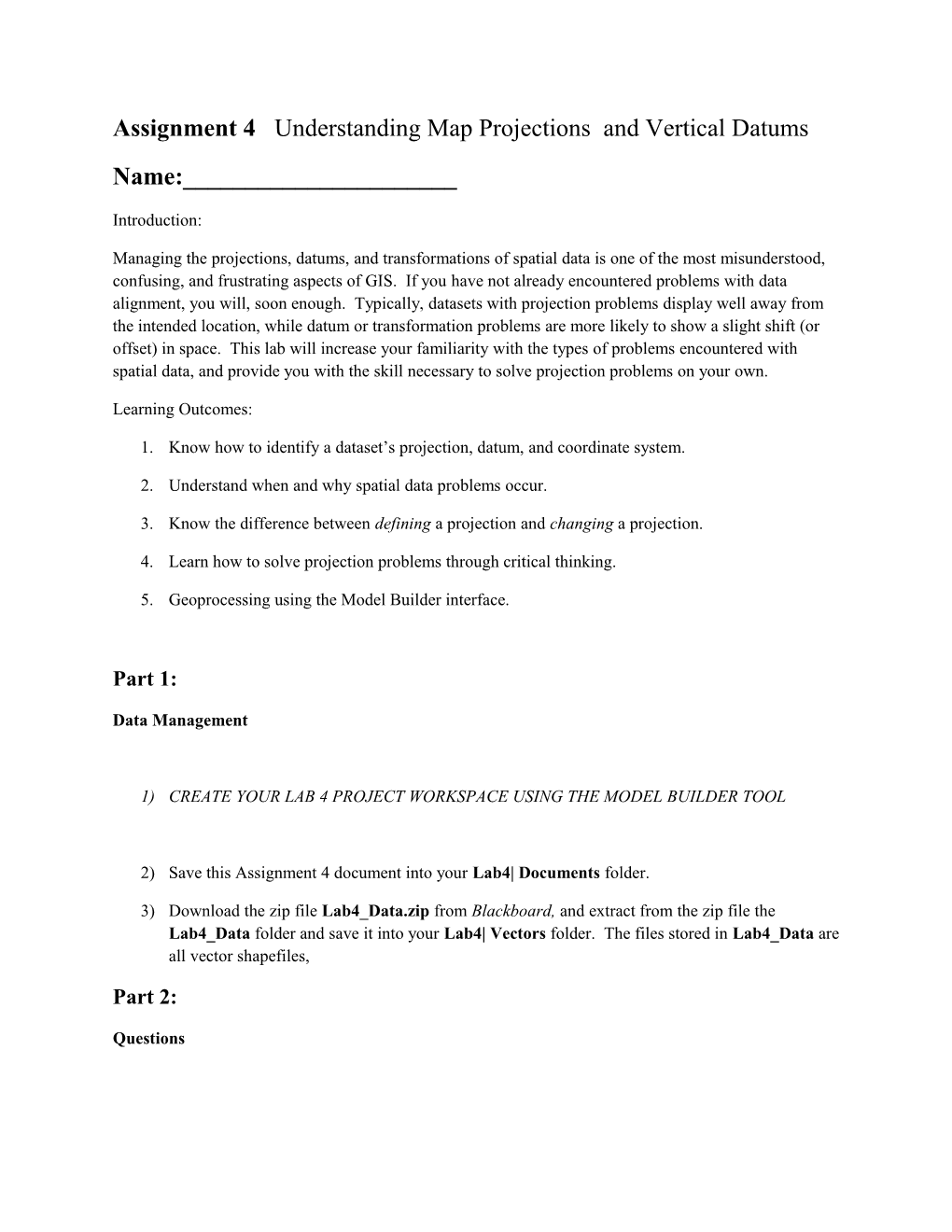 Assignment 4 Understanding Map Projections and Vertical Datums