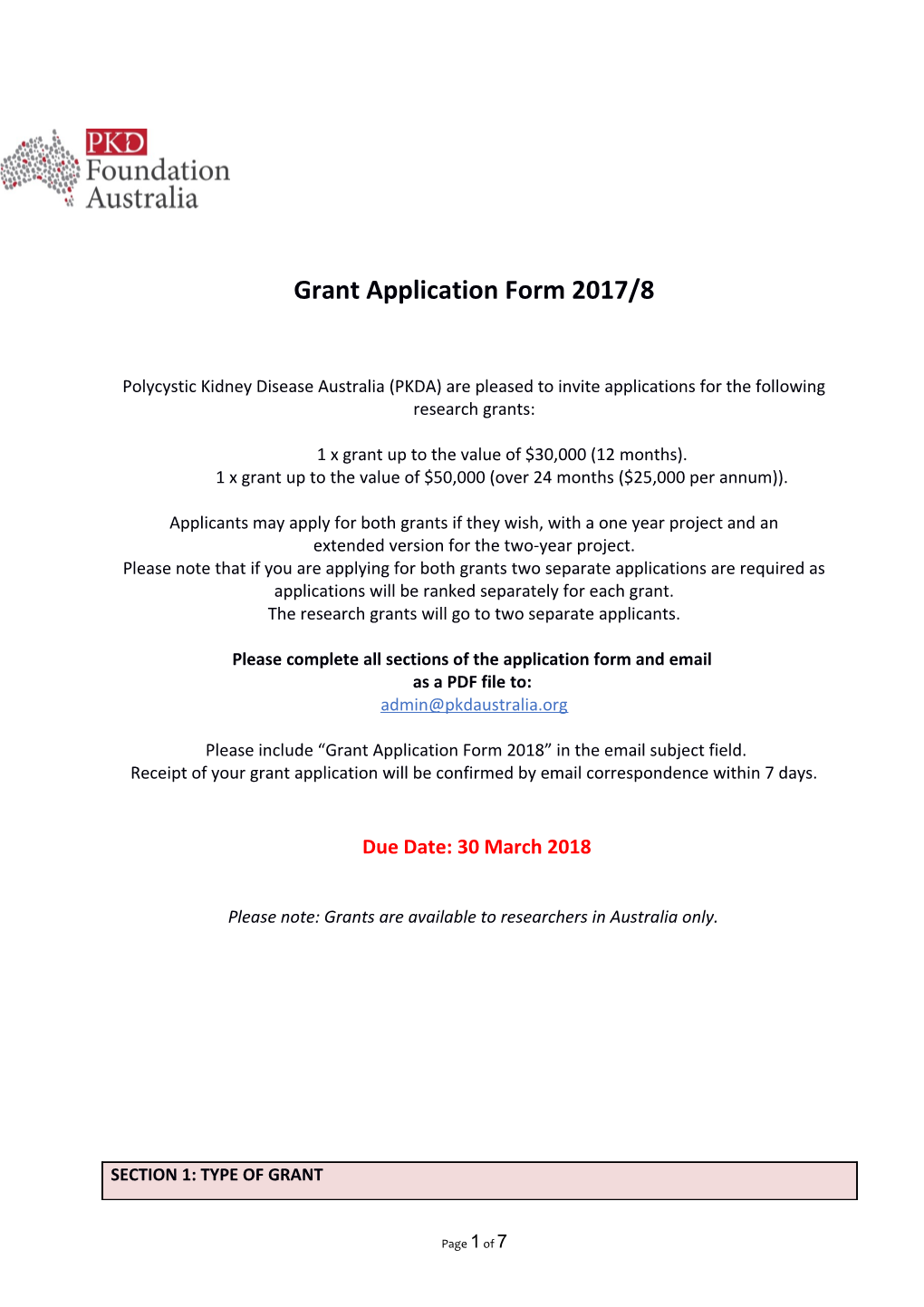 Grant Application Form 2017/8