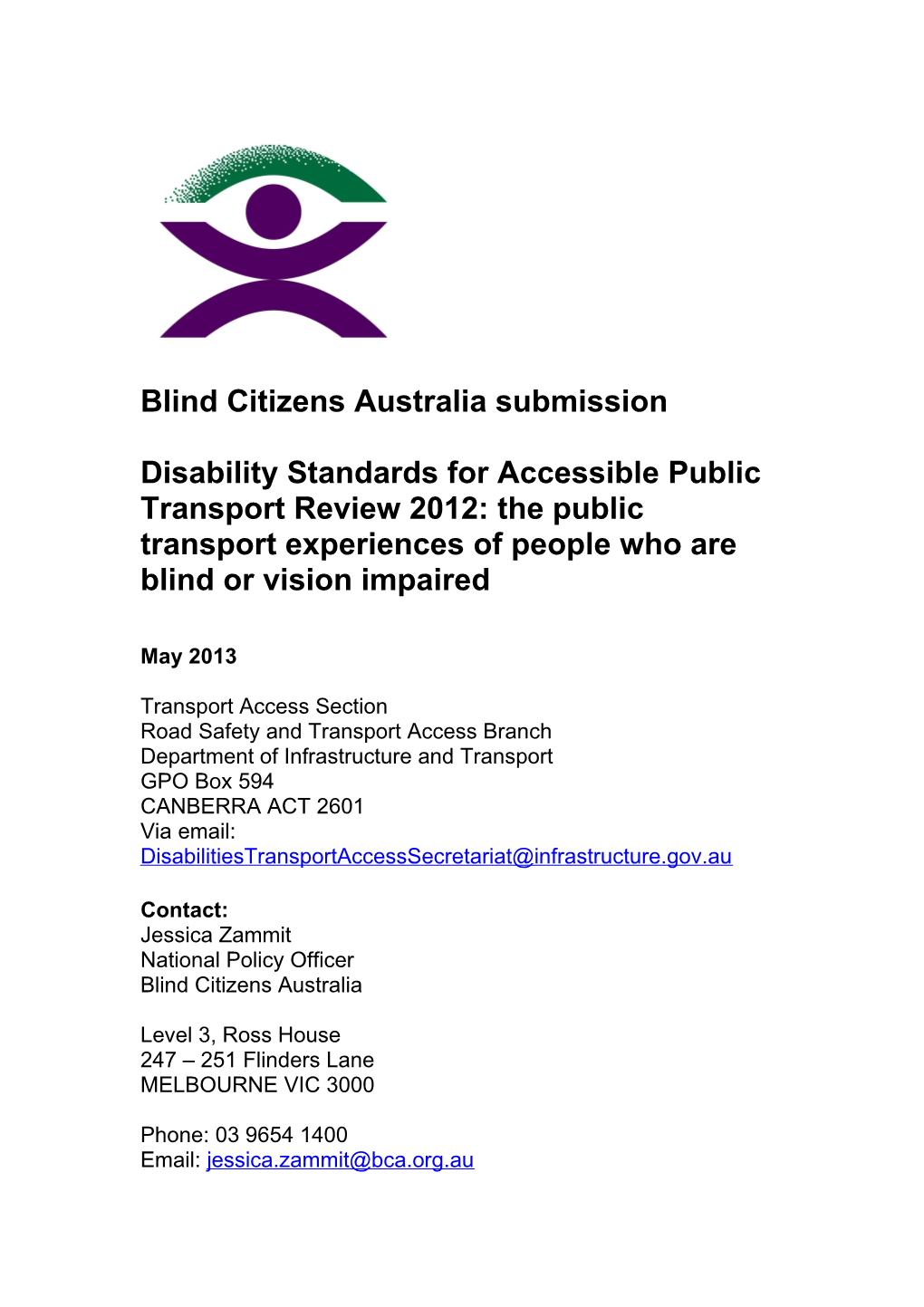 Blind Citizens Australia Submission