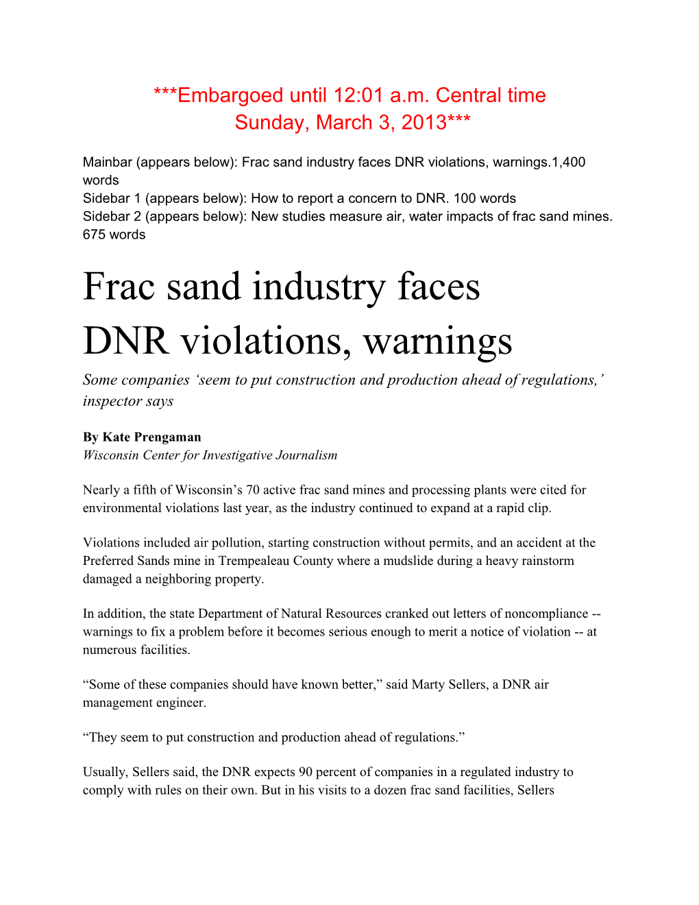 Frac Sand Violations