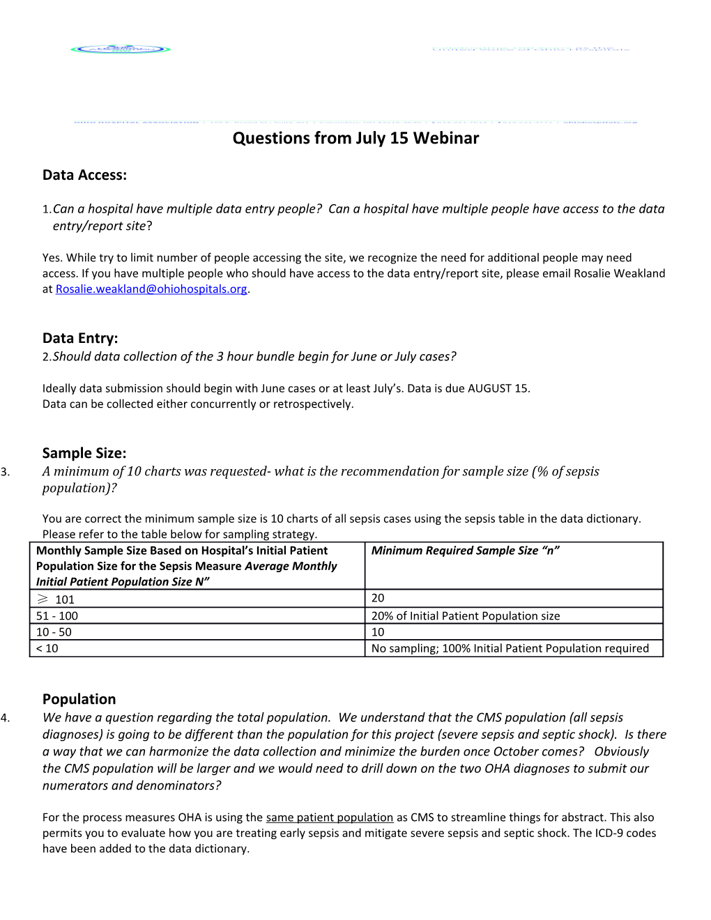 Questions from July 15 Webinar