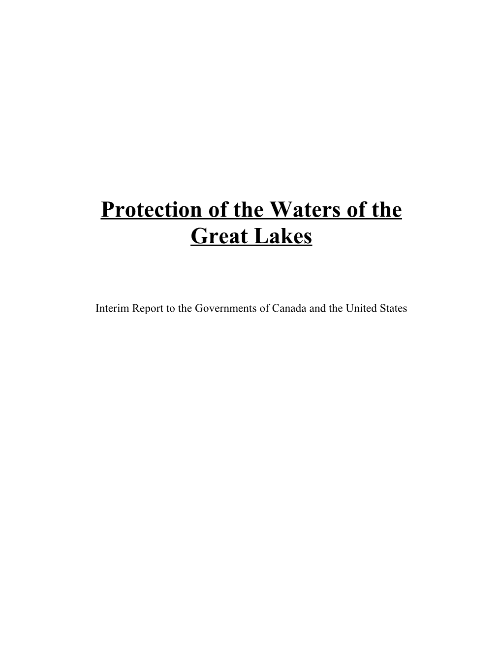 Protection of the Waters of the Great Lakes