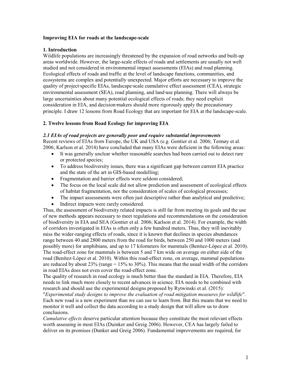 Improving EIA for Roads at the Landscape-Scale