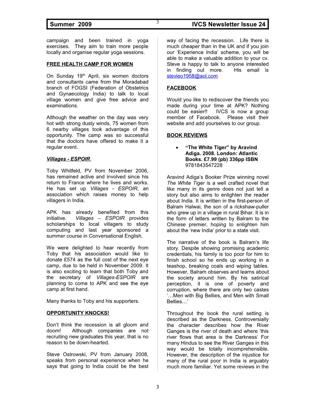 Summer 2009 IVCS Newsletter Issue 24