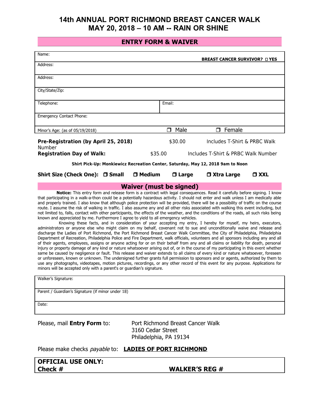 Entry Form & Waiver