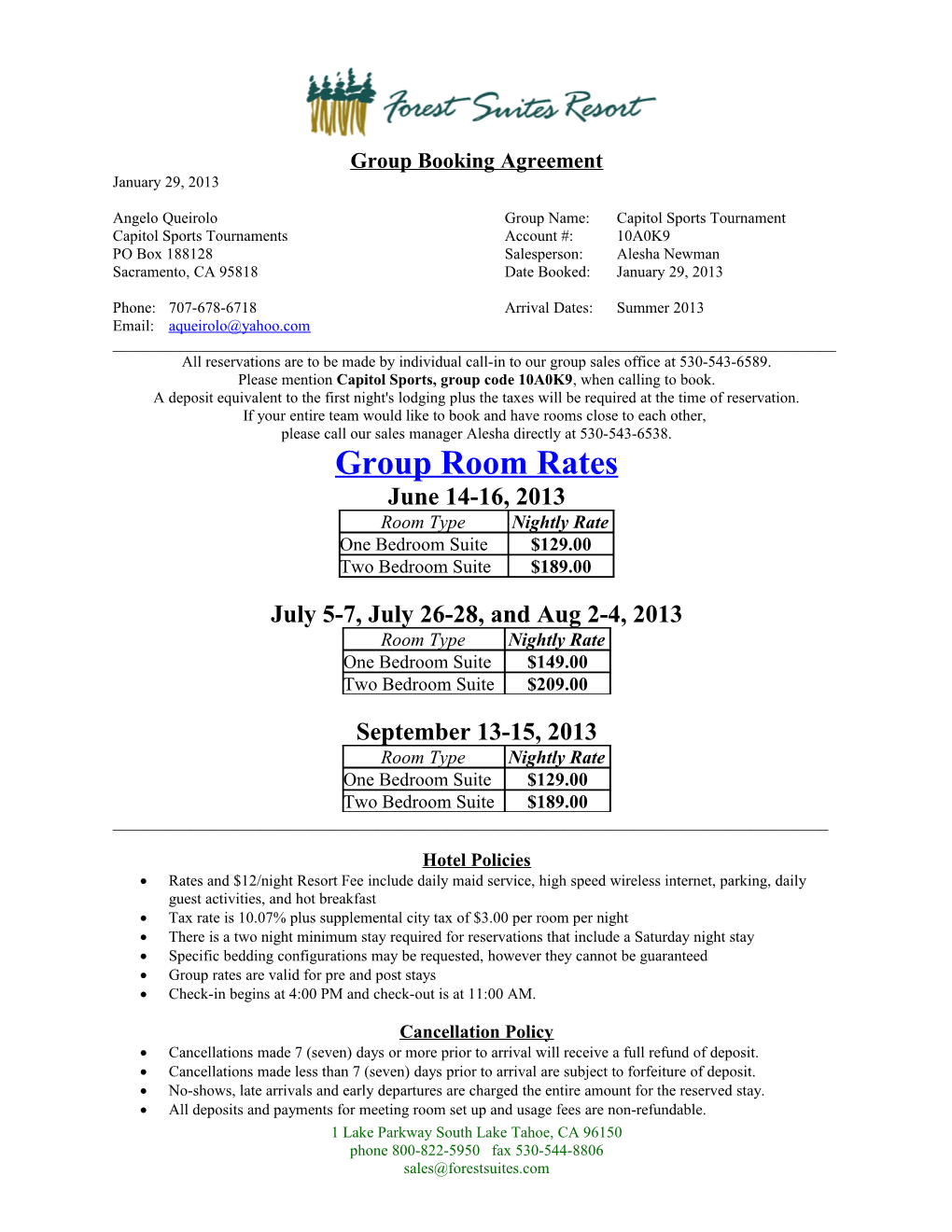 Group Booking Agreement