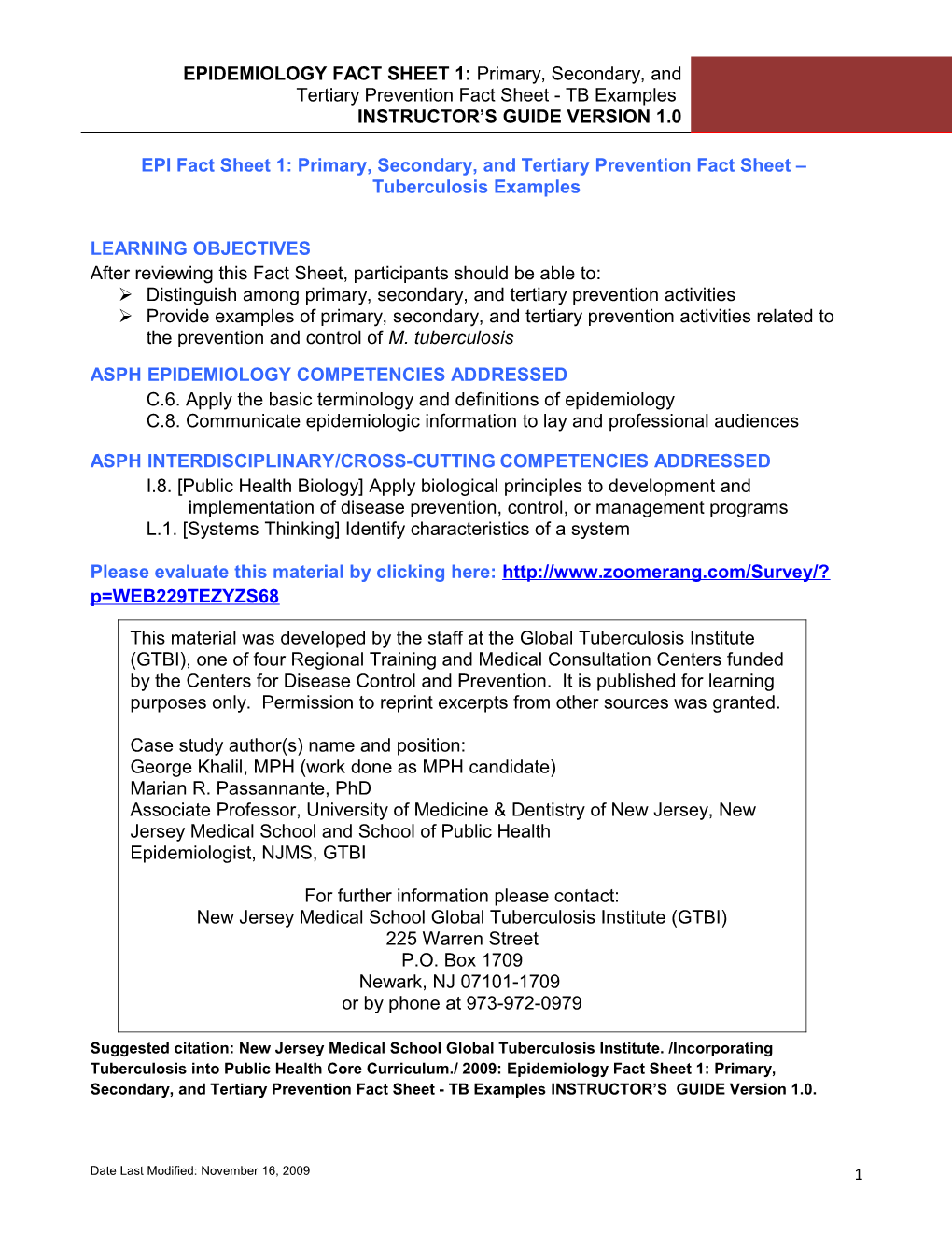 TB Epidemiology Case Study: Student Version