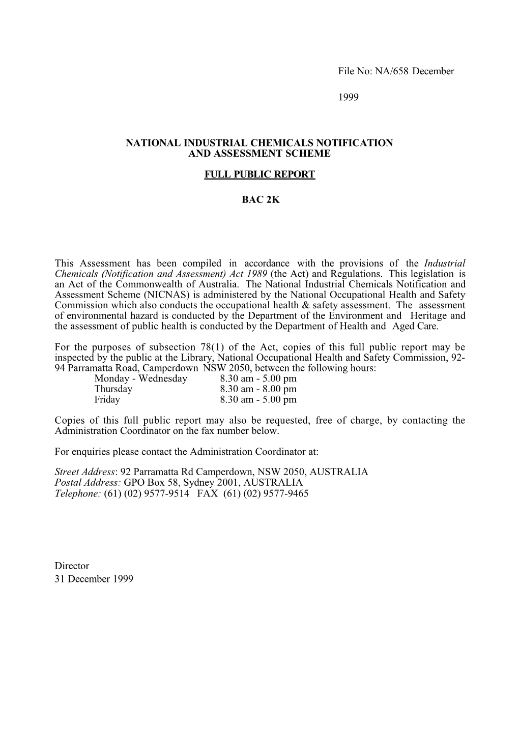 National Industrial Chemicals Notification and Assessment Scheme s66