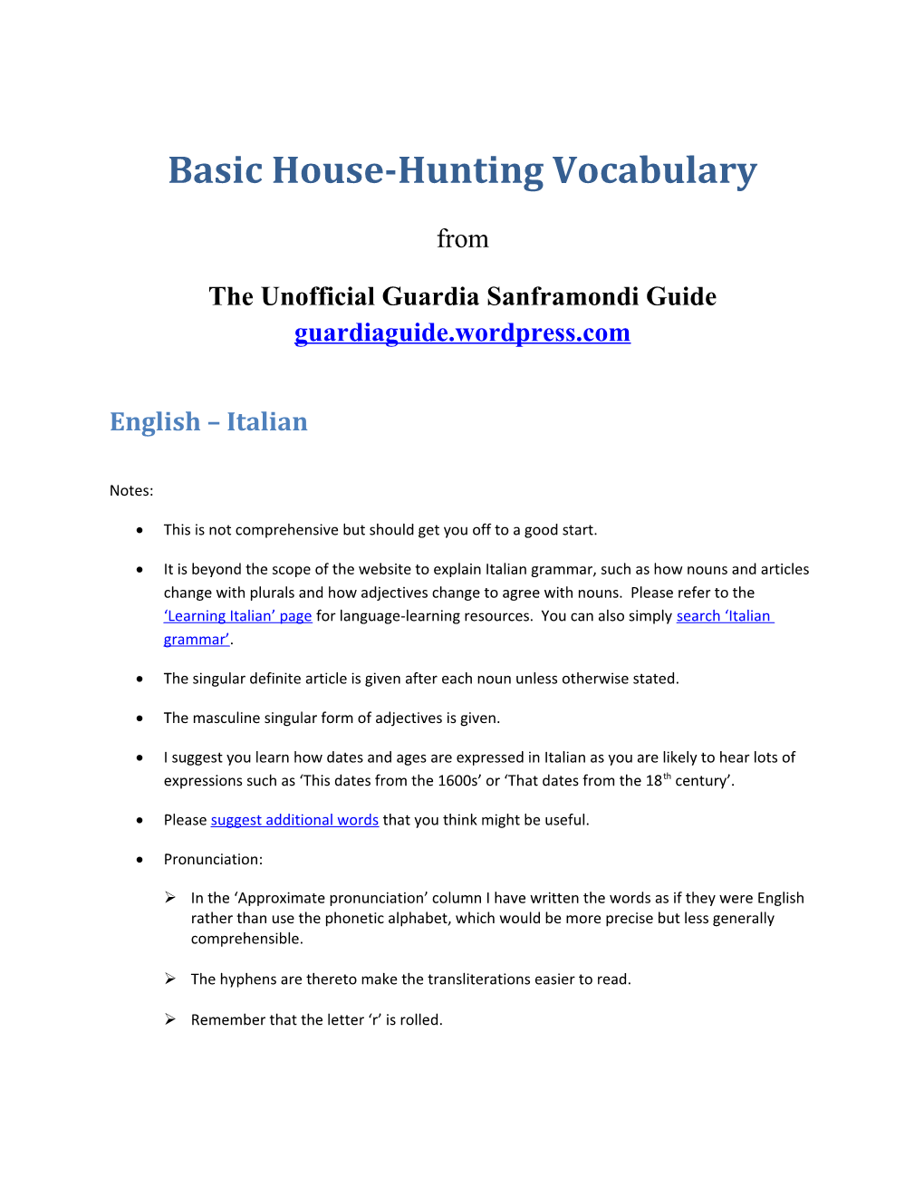 Basic House-Hunting Vocabulary