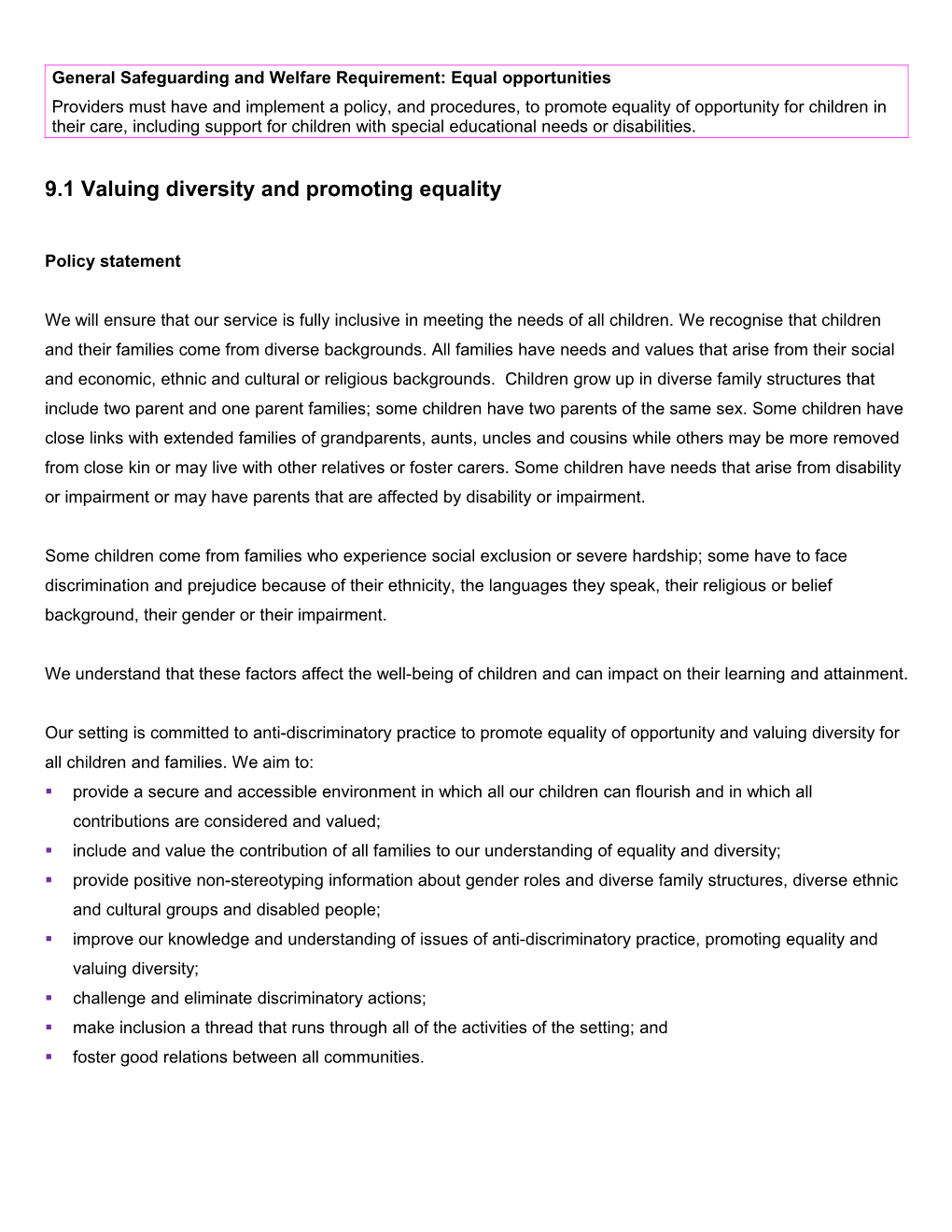 9.1 Valuing Diversity and Promoting Equality