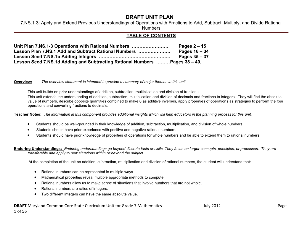 Draft Unit Plan: Grade 6 Understand Ratio Concepts and Use Ratio Reasoning to Solve Problems