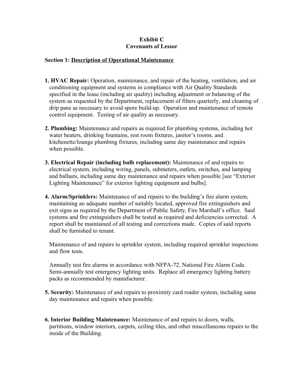 Section 1: Description of Operational Maintenance