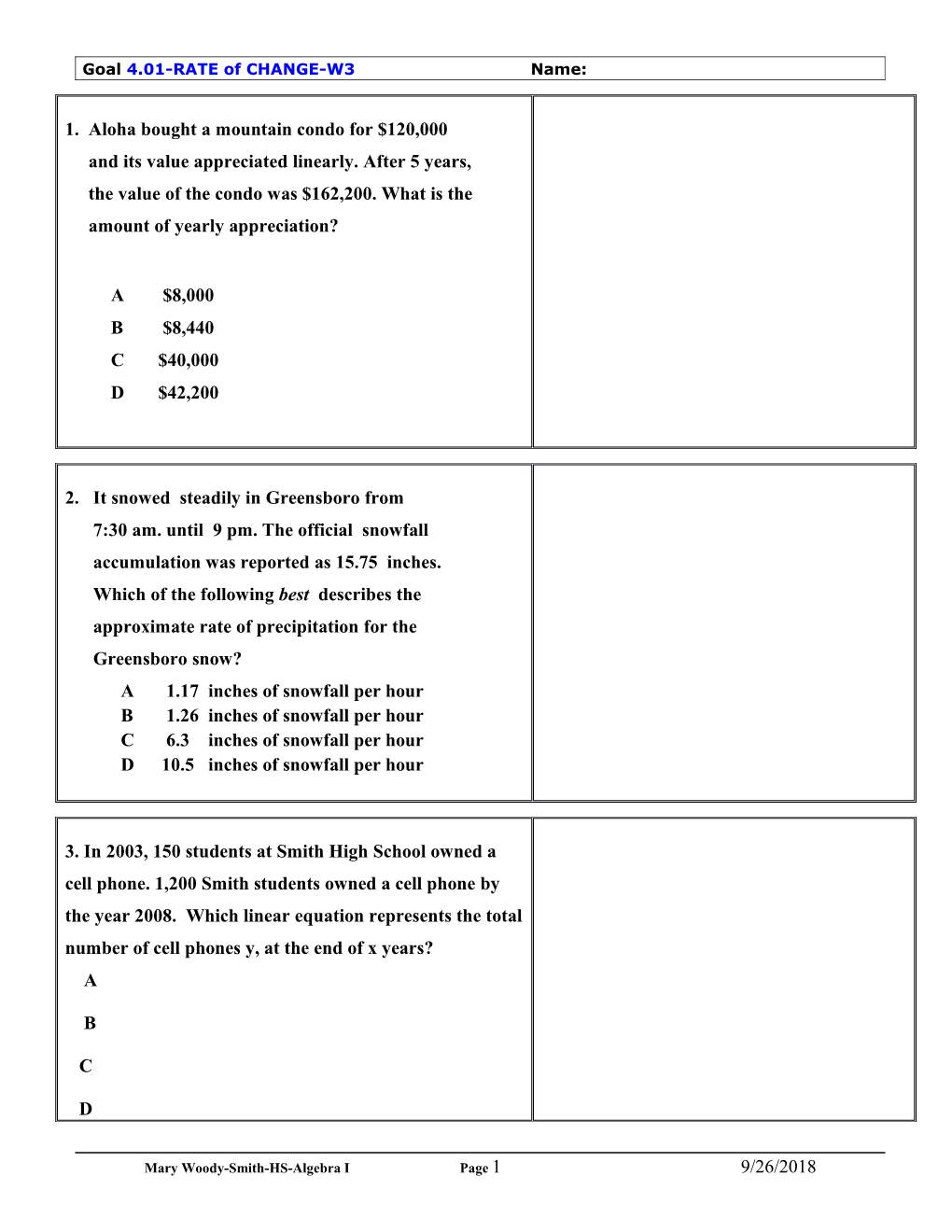 Goal 4.01-RATE of CHANGE-W3 Name