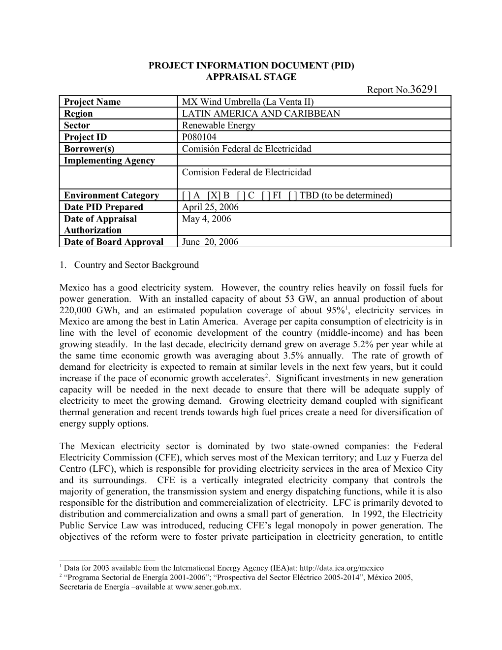 Project Information Document (Pid) s85