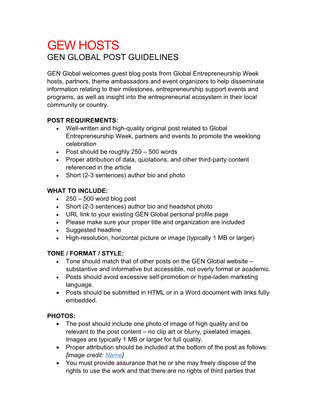 Gen Global Post Guidelines