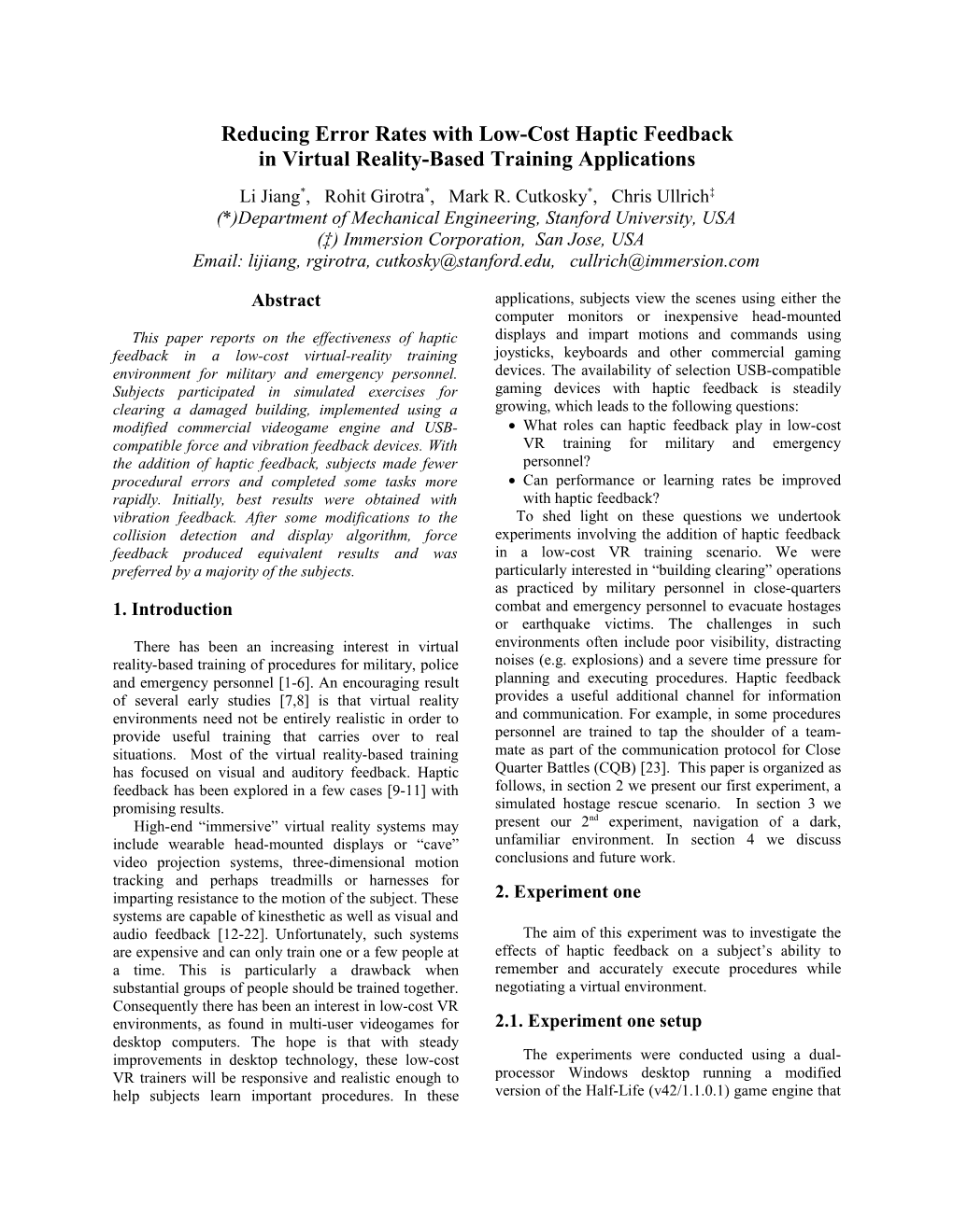 Reducing Error Rates with Low-Cost Haptic Feedback in Virtual Reality-Based Training