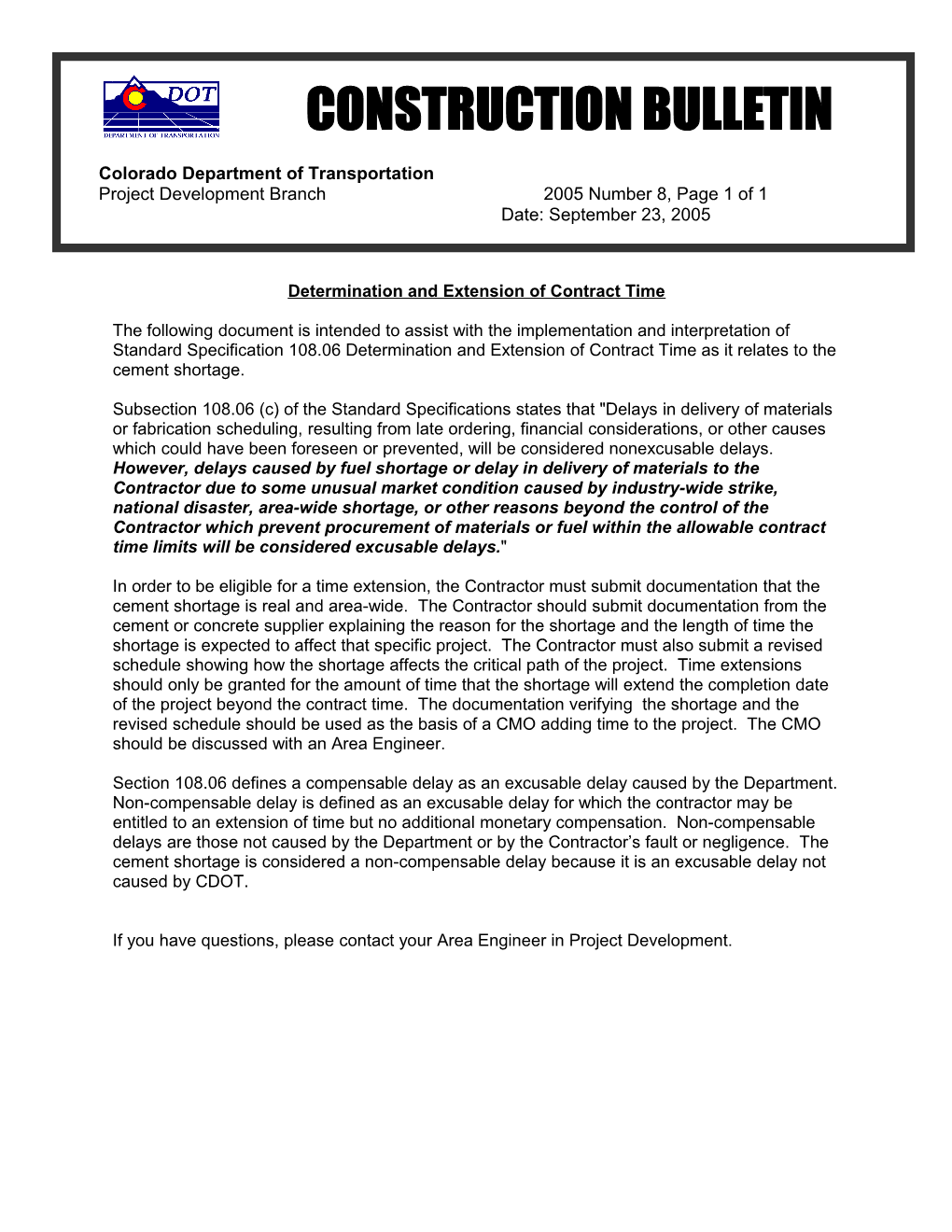 Project Development Branch 2005 Number 8, Page 1 of 1
