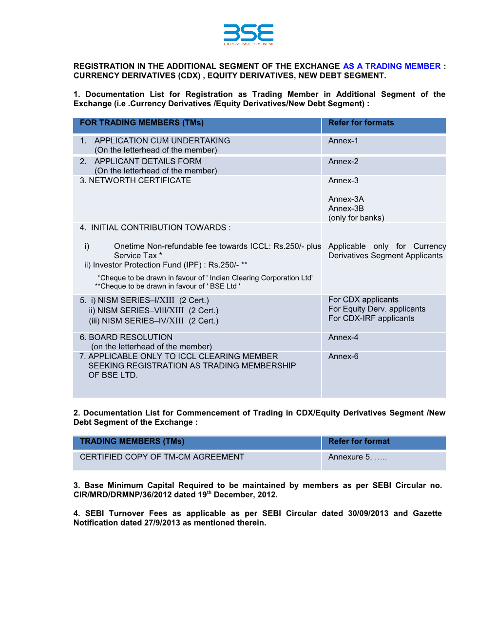 Registration in the Additional Segment of the Exchangeas a Trading Member : Currency