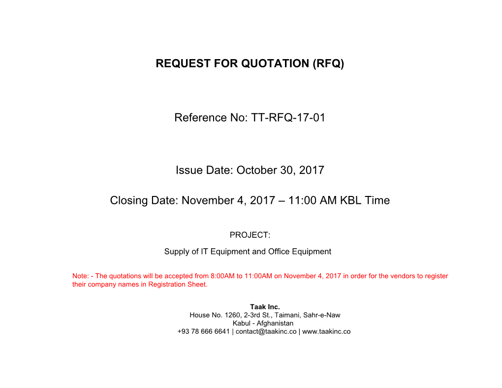 Request for Quotation (Rfq)